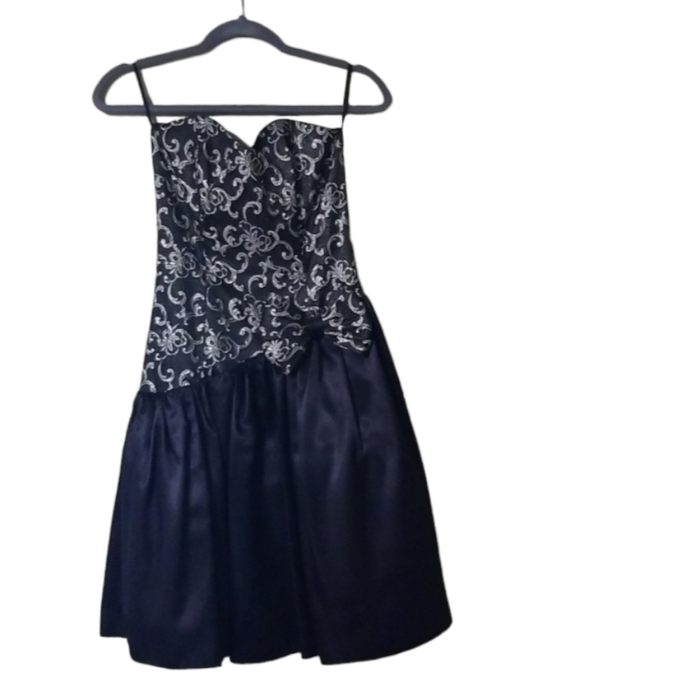 Gunne Sax by Jessica McClintock Strapless Bow Tulle Cocktail Gold Black Dress